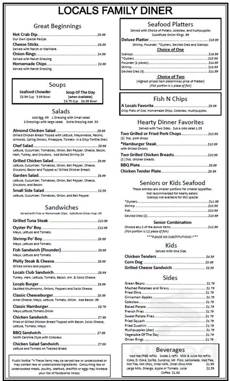 Menu for Local's Family Diner in Southport, NC | Sirved