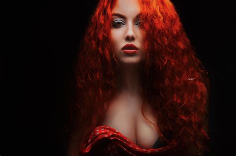 Wallpaper : Alexander Drobkov, women, model, redhead, long hair, simple background, black ...