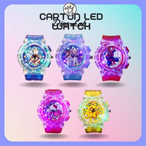 Carton Watch LED lights analog colourful watches jam tangan lampu ...
