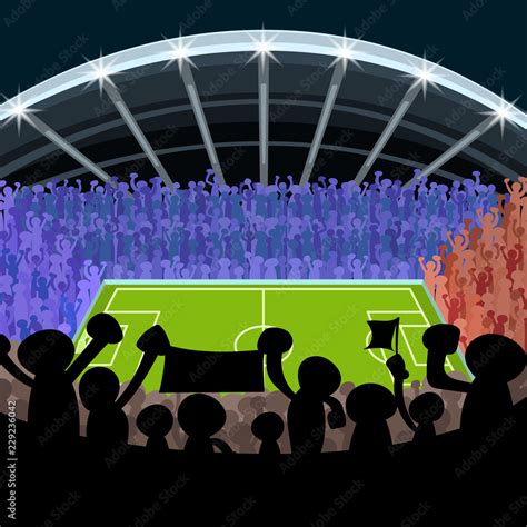 vector cartoon soccer football sport supporter scene in stadium silhouette illustration Stock ...