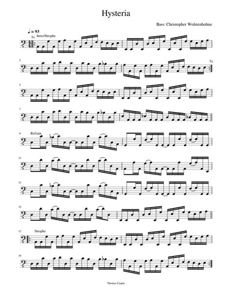 Hysteria - Bass Transkription Sheet music for Piano (Solo) | Musescore.com