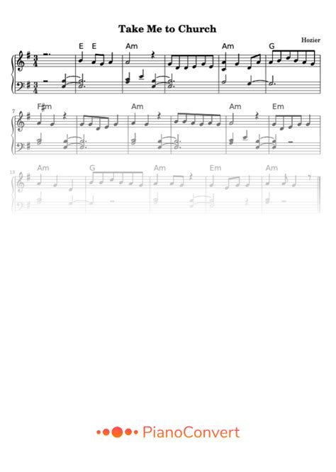 Take Me to Church - Easy Piano Sheet Music in PDF - La Touche Musicale