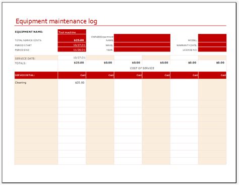 Equipment Maintenance Log for Excel | Excel Templates