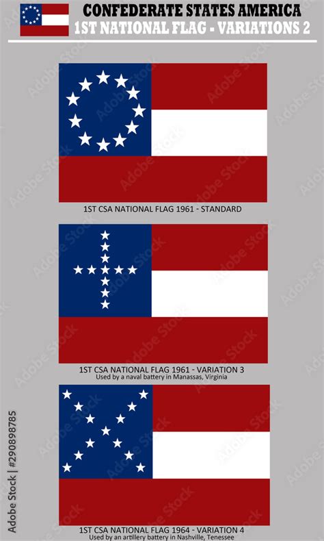 Historic Flag. US Civil War 1860's. 1st Confederate National Flag variations Stock Illustration ...