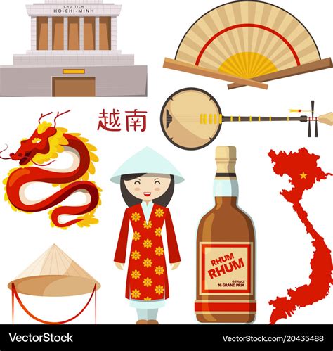 Landmarks and symbols of vietnam Royalty Free Vector Image