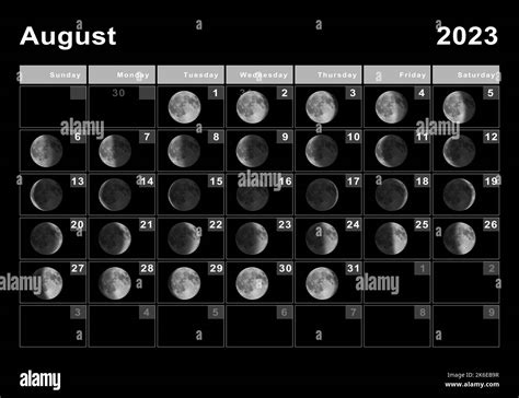 August 2023 Lunar calendar, Moon cycles, Moon Phases Stock Photo - Alamy