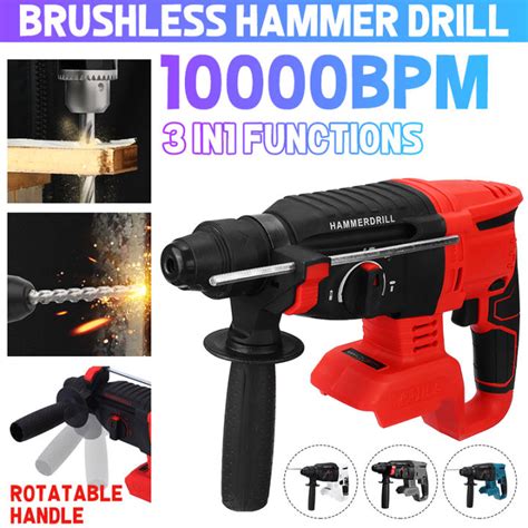 【3-IN-1】Multi-functional Brushless Electric Hammer + Electric Pick + Electric Drill 10000BPM ...