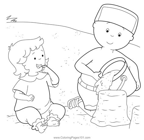 Caillou Playing With Rosie At The Beach Coloring Page for Kids - Free ...