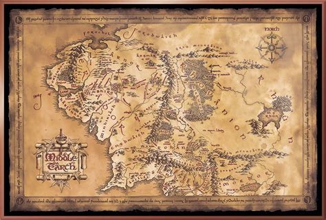 The Hobbit / The Lord Of The Rings - Map Of Middle Earth - Framed Movie Poster (Limited Dark ...