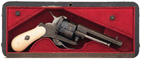 Cased Engraved Silver and Gold Inlaid European Pinfire Revolver | Rock ...