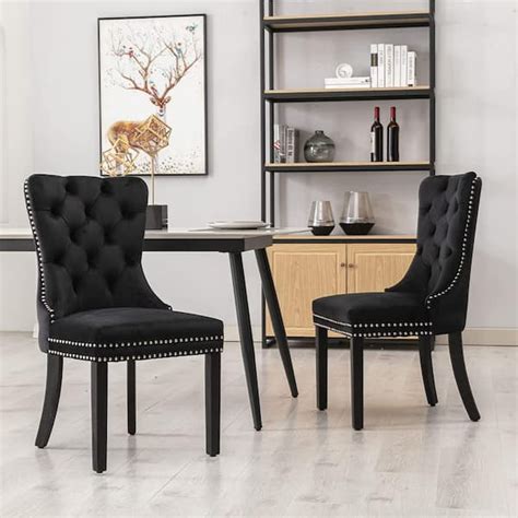 Mydepot Black Velvet Upholstered Dining Chairs Side Chairs Set of 2 Accent Diner Stylish Kitchen ...