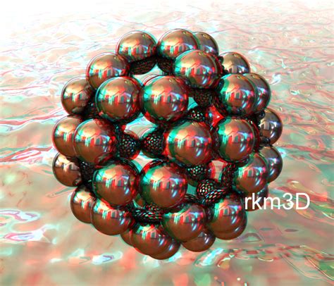 Anaglyph: 3D stereo image of Buckminsterfullerene or Bucky Ball rkm3D