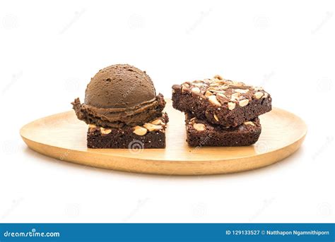 Chocolate Brownies with Chocolate Ice Cream Stock Image - Image of gourmet, food: 129133527