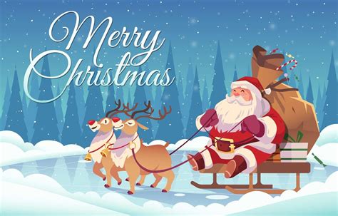 Merry Christmas Design with Santa Claus on Sleigh 1314390 Vector Art at ...