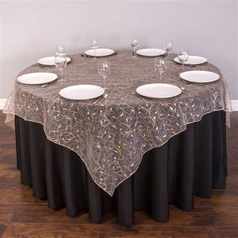 85 in. Organza Overlay With Vines | Table overlays, Round wedding tables, Wedding table decorations