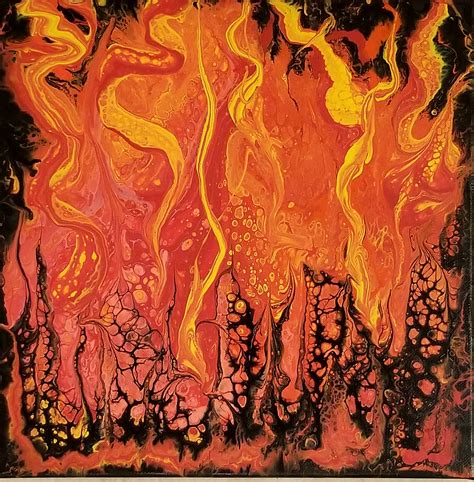 Hot in Here , acrylic pour, canvas painting, flames, red, yellow, orange,black, swipe, flow art ...