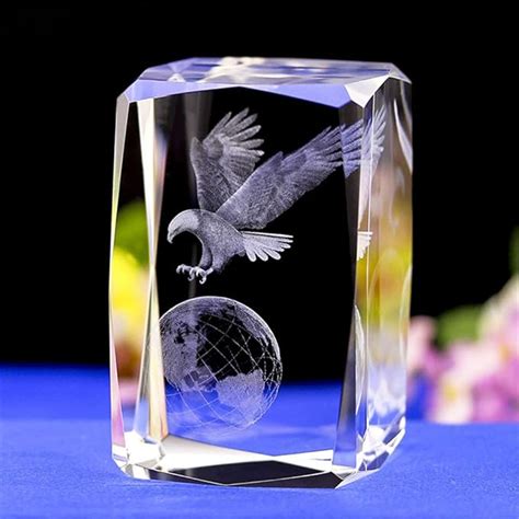 Crystal Glass Bald Eagle Statues and Figurines,3D Laser Etched Crystal ...