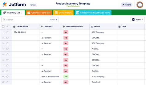 Product Inventory Template | Jotform Tables