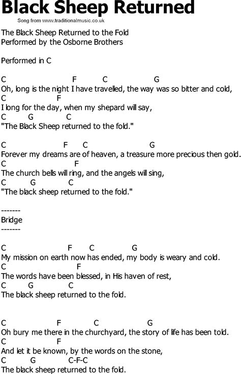 Old Country song lyrics with chords - Black Sheep Returned