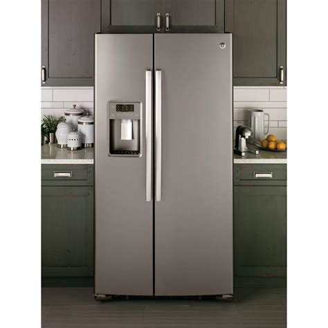 GE 25.3 cu. ft. Side by Side Refrigerator in Slate, Fingerprint Resistant | Hodgins Home Appliance