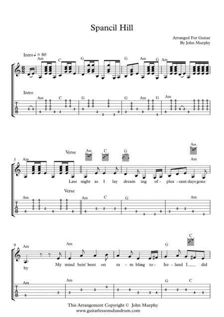 Spancil Hill Irish Folk Song Notes Tab Chords Lyrics For Guitar By ...