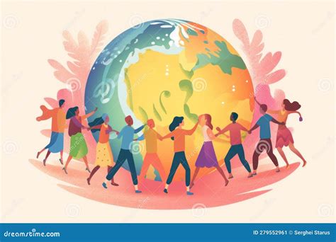 A Group of People Holding Hands Around a Globe. Generative AI Image. Stock Illustration ...