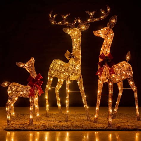 YULETIME 3-Piece Pre-lit Christmas Reindeer Family, Lighted Glitter Christmas Deer Family ...