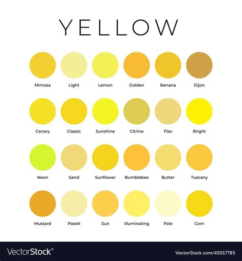 Yellow color shades swatches palette with names vector image on VectorStock en 2024 | Mezcla de ...