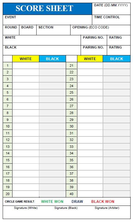 13 Free Sample Chess Score Sheet Templates - Printable Samples