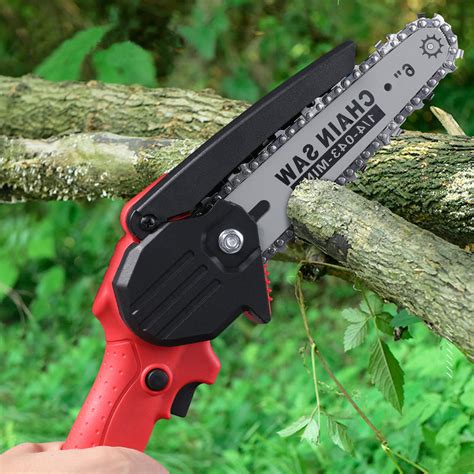 ASJMREYE Mini Chainsaw 6 Inch Cordless Hand-Held Red Electric Chain Sa