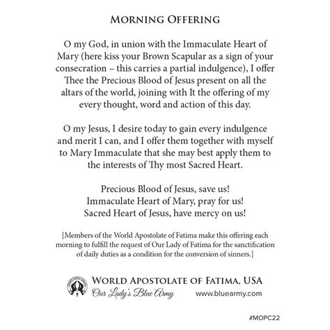 MOPC22 - Morning Offering Prayer Card - Fatima Gift Shop