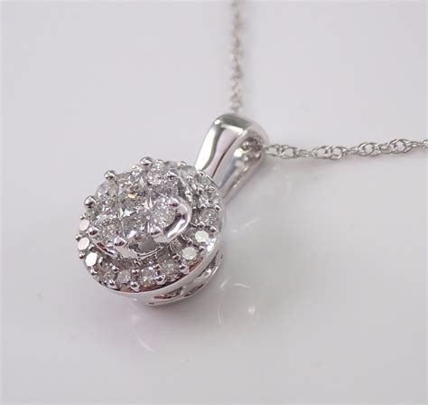 Diamond Cluster Pendant 14K White Gold Diamond Halo Circle Wedding Necklace Chain 18