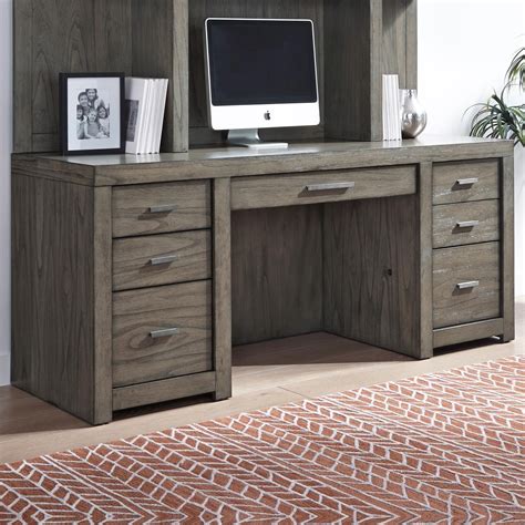 Aspenhome Modern Loft Contemporary 72" Credenza Desk with Locking Files and AC Power Outlets ...