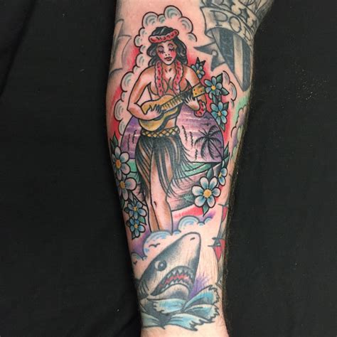 Sailor Jerry style hula girl pin up tattoo by Luke Wessman made at True ...