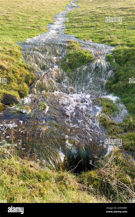 Surface runoff (also known as overland flow) from a hillside after soil is saturated following ...