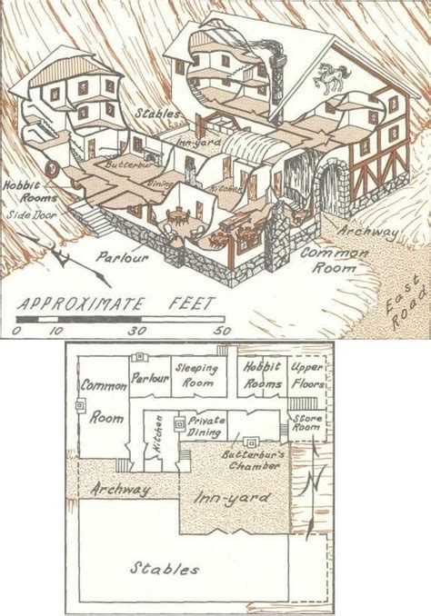 Map of the Prancing Pony Inn | Cartographie, Plan de bâtiment, Jdr