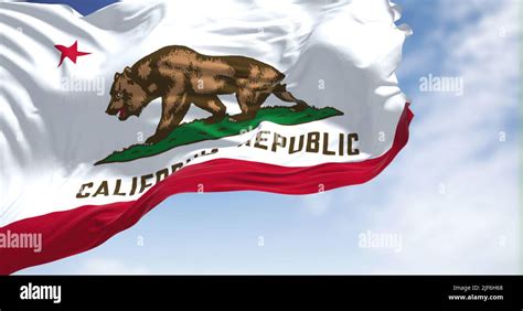 Close-up view of the California flag waving. California is a federated ...