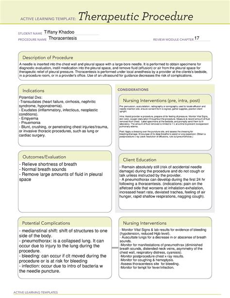 Thoracentesis - Therapeutic Procedure - ACTIVE LEARNING TEMPLATES Therapeutic Procedure STUDENT ...