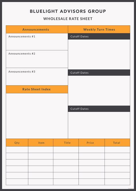 Free Wholesale Rate sheet Template in Adobe Illustrator, Microsoft Word, Excel, Apple Pages ...