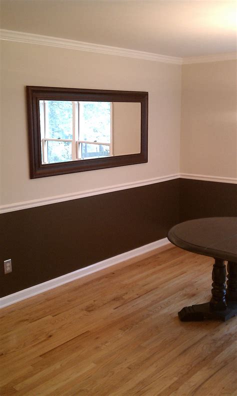 two toned color with dark brown trim in bathroom | Ben George Painting make your space beautiful ...