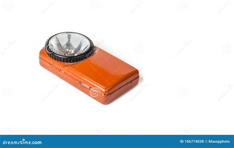 Old Battery Flashlight On The White Background. Stock Photo - Image of ...