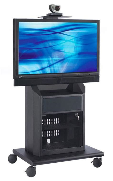 Office Audio Visual Cart w/ Rack Mount Storage & Glass Door