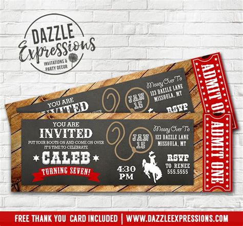 Printable Cowboy Rustic Wood Chalkboard Ticket Birthday Invitation | Rodeo Ticket | Bull Riding ...