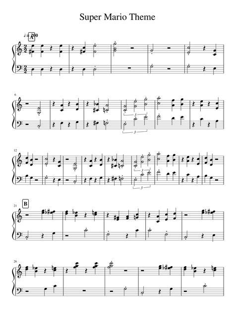 Super Mario Theme sheet music for Piano download free in PDF or MIDI | Super mario, Super mario ...