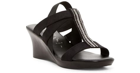 Italian Shoemakers Leather Crystal Embellished Wedge Sandal in Black - Lyst