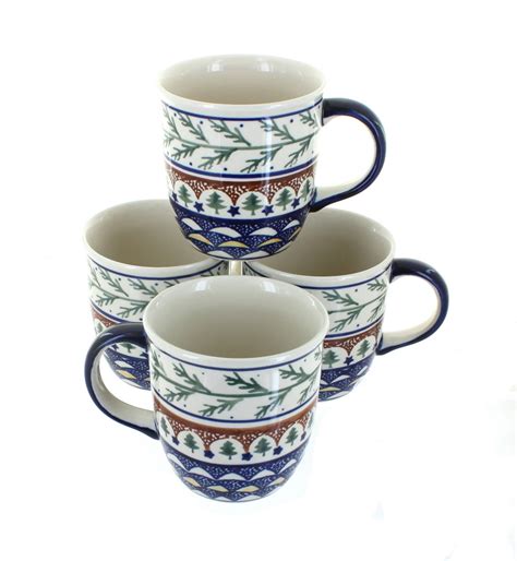 Blue Rose Polish Pottery | Evergreen 4 Piece Mug Set