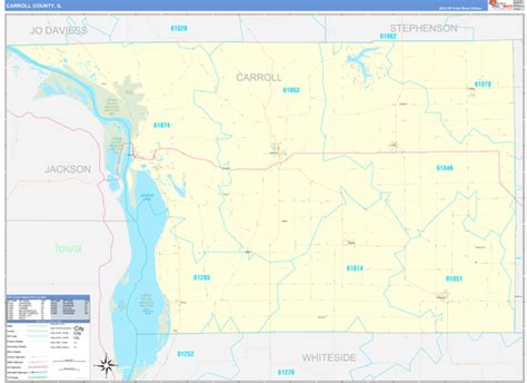 Carroll County, IL Zip Code Wall Map Basic Style by MarketMAPS