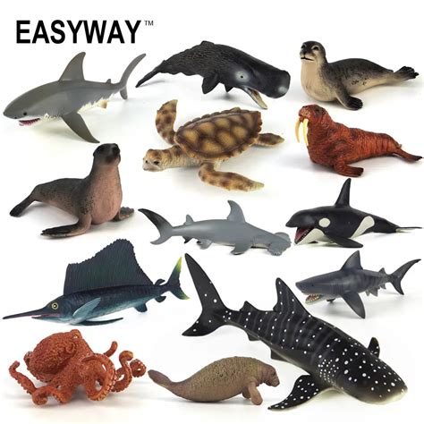 EASYWAY Sea Life Animals Action Figures PVC Plastic Shark Toy for Kids Boy Fish Collectible ...