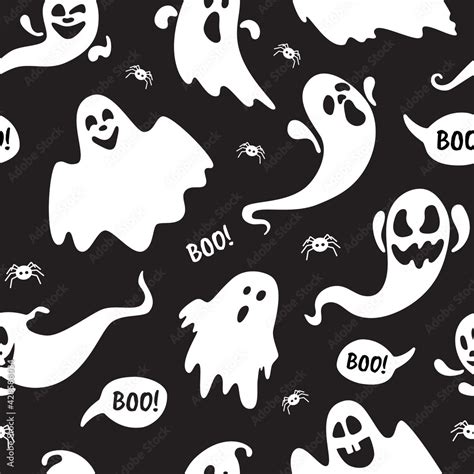 Cute ghost boo holiday character seamless pattern flat style design vector illustration set ...