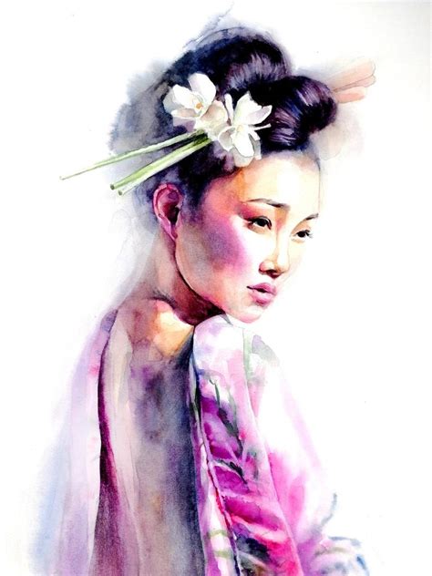 Asian art art for living room Girl art Japanese watercolor | Etsy ...